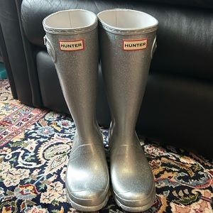 Hunter Original Tall Silver Rubber Rain Boots Cosmic Glitter